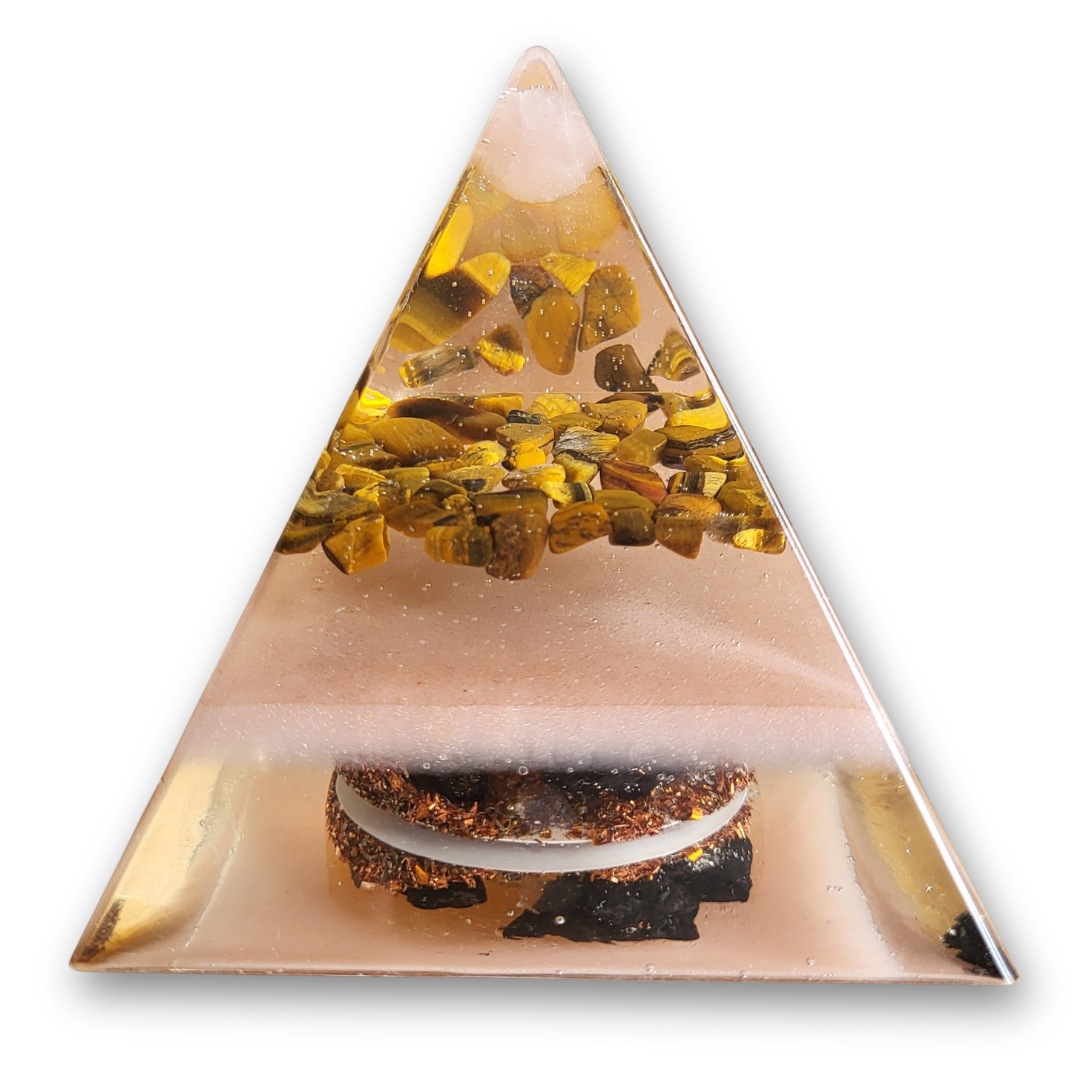 Positive Pyramid™ Rozenkwarts & Tijgeroog Small - Brengt vertrouwen, rust en liefde samen in één piramide