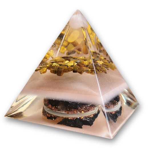 Positive Pyramid™ Rozenkwarts & Tijgeroog Small - Brengt vertrouwen, rust en liefde samen in één piramide