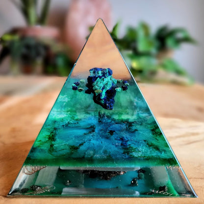 Positive Pyramid™ Malachiet & Azuriet Large - Bescherming, inzicht en hartkracht in één piramide